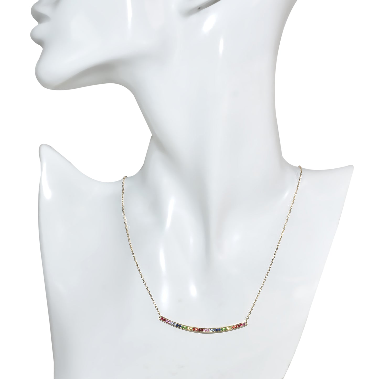 14k Multi Gemstone Curved Bar Necklace