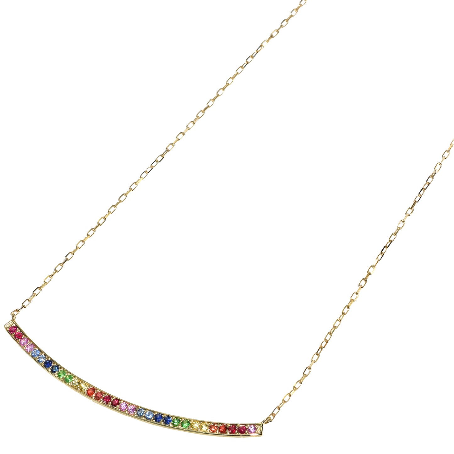 14k Multi Gemstone Curved Bar Necklace