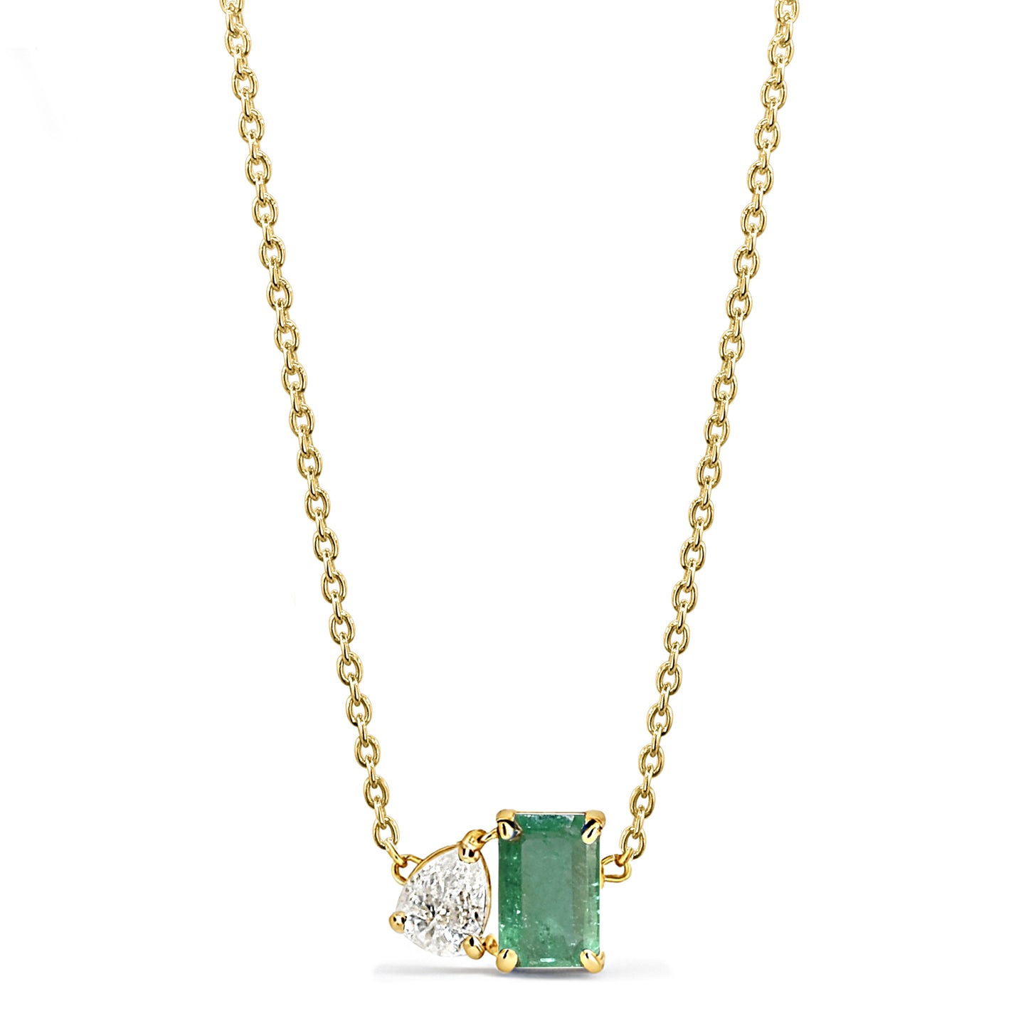 14k Emerald Diamond Baguette Necklace