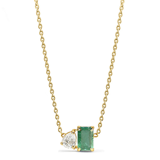 14k Emerald Diamond Baguette Necklace