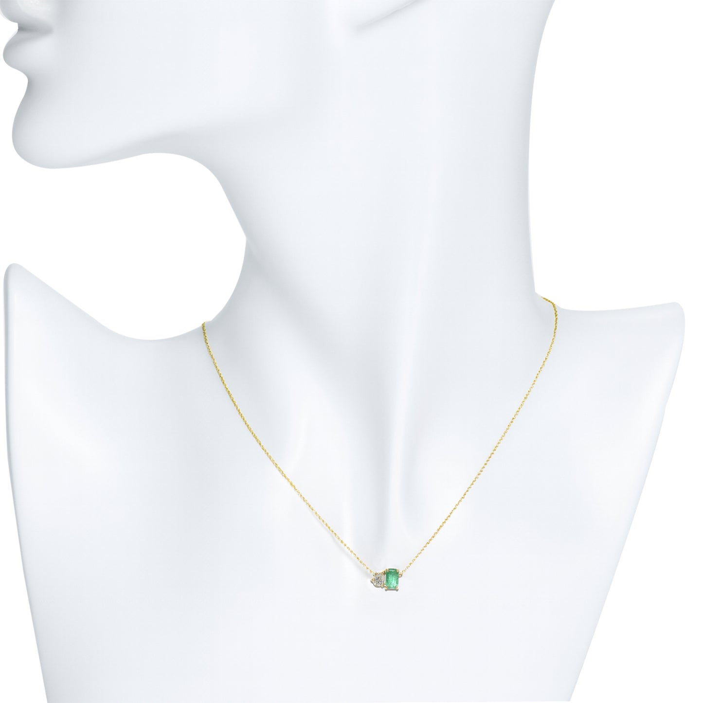14k Emerald Diamond Baguette Necklace