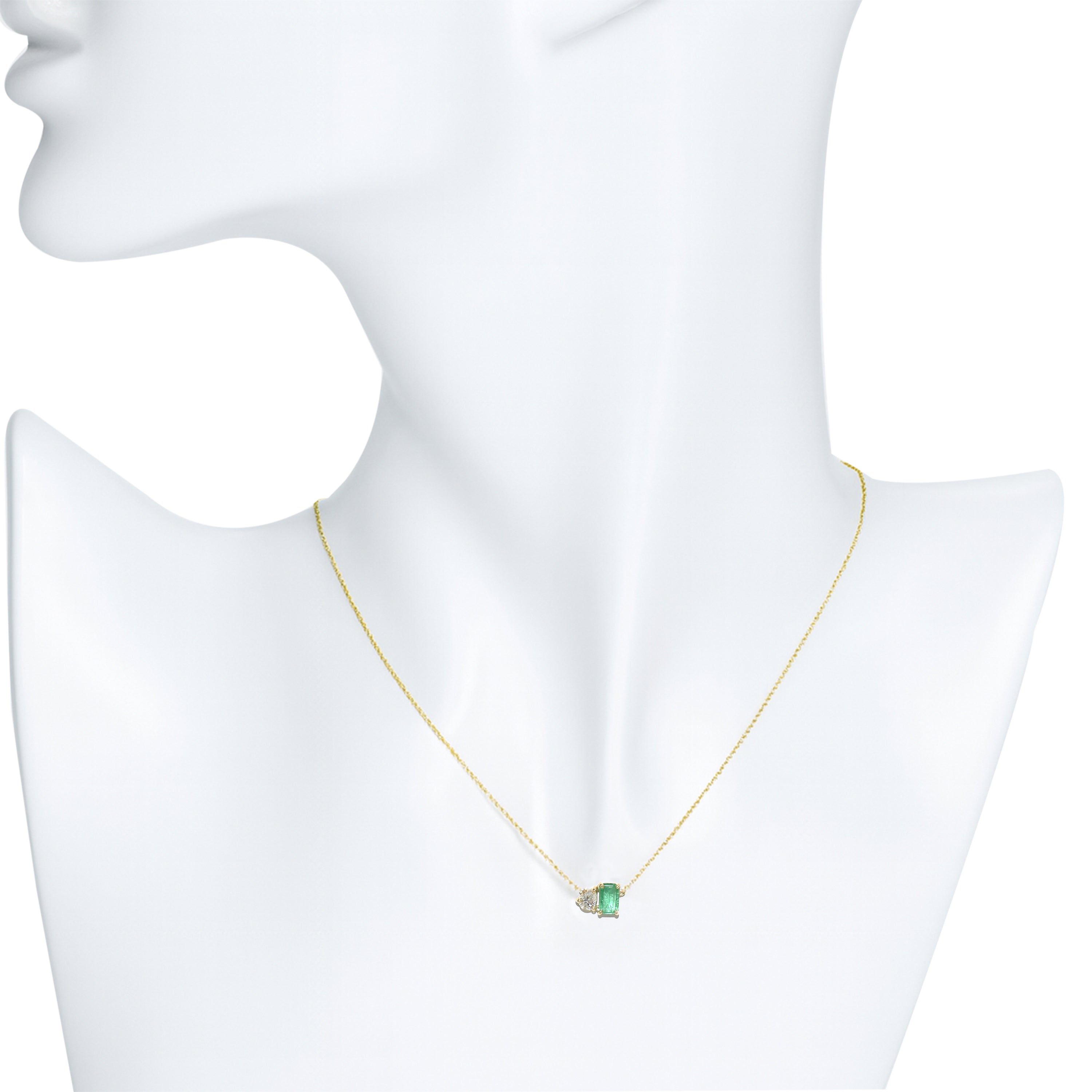 14k Emerald Diamond Baguette Necklace