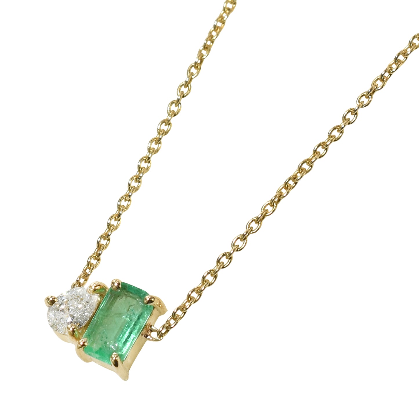 14k Emerald Diamond Baguette Necklace