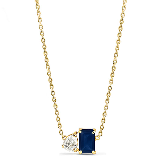 14k Sapphire Diamond Baguette Necklace