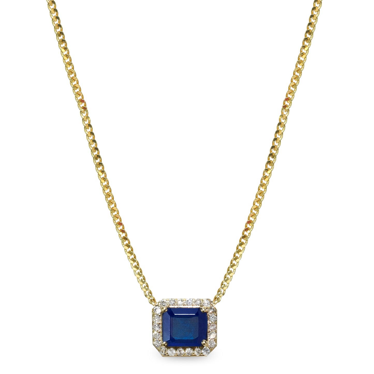 14k Sapphire Diamond Emerald Cut Necklace