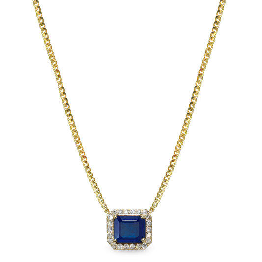 14k Sapphire Diamond Emerald Cut Necklace