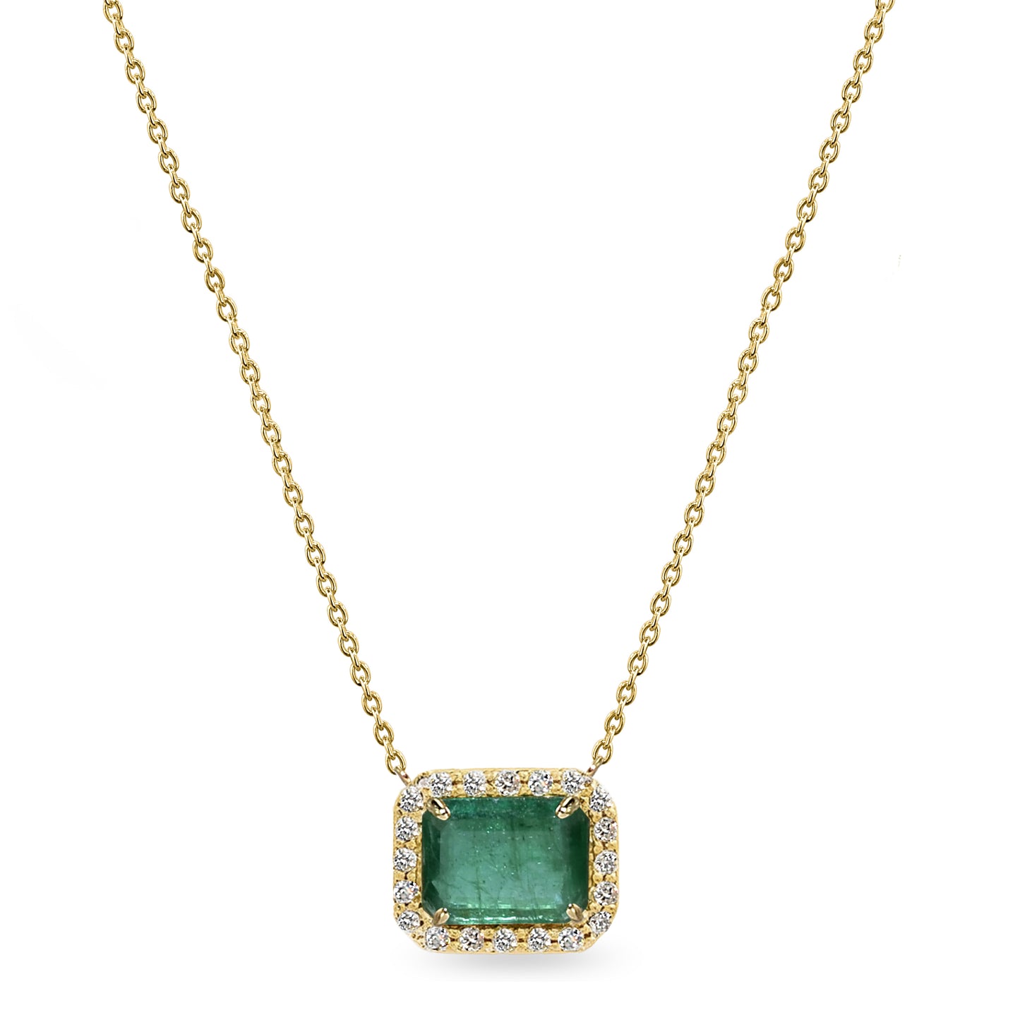 14k Emerald Diamond Emerald Cut Necklace