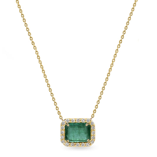 14k Emerald Diamond Emerald Cut Necklace