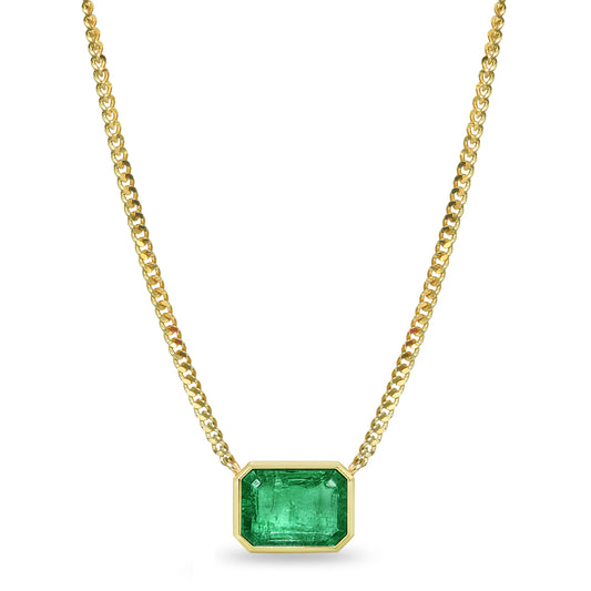 14k Emerald Rectangle Bezel Necklace
