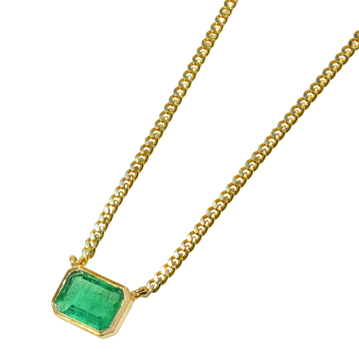 14k Emerald Rectangle Bezel Necklace