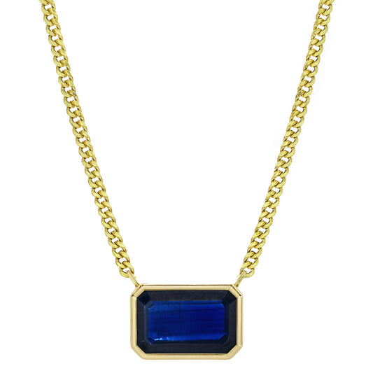 14k Sapphire Rectangle Bezel Necklace