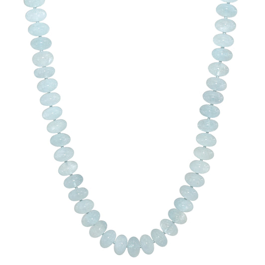 14k Aquamarine Smooth Roundel Knotted Necklace