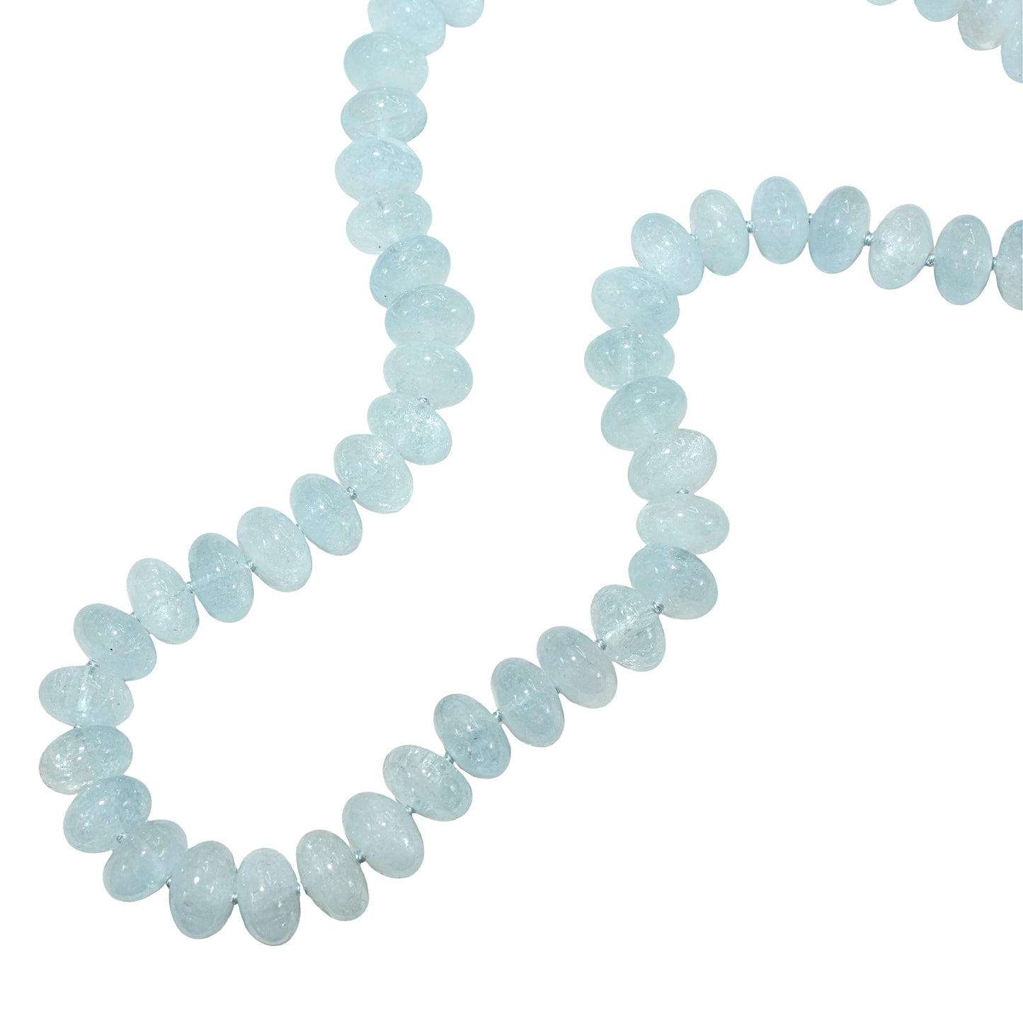 14k Aquamarine Smooth Roundel Knotted Necklace