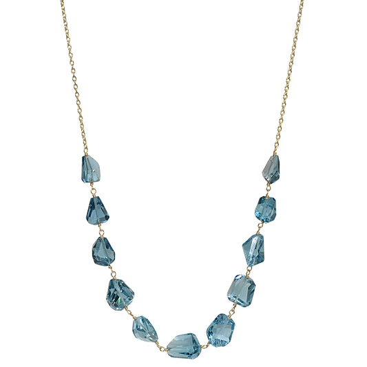 14k London Blue Topaz Nugget Link Front Necklace
