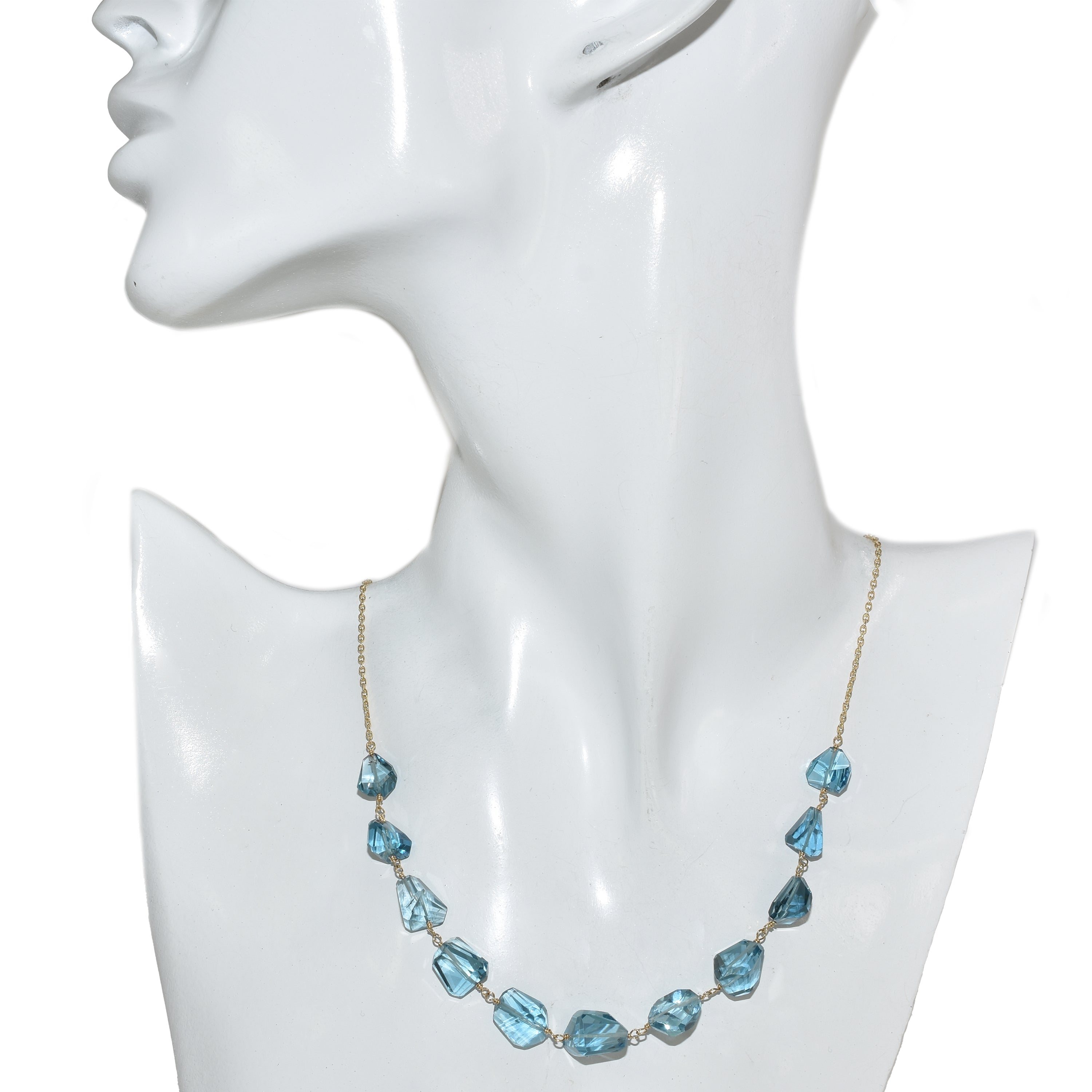 14k London Blue Topaz Nugget Link Front Necklace