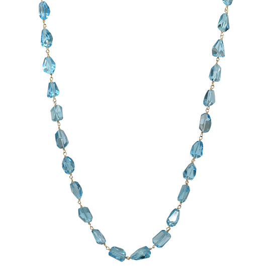 14k Swiss Blue Topaz Nugget Link Necklace