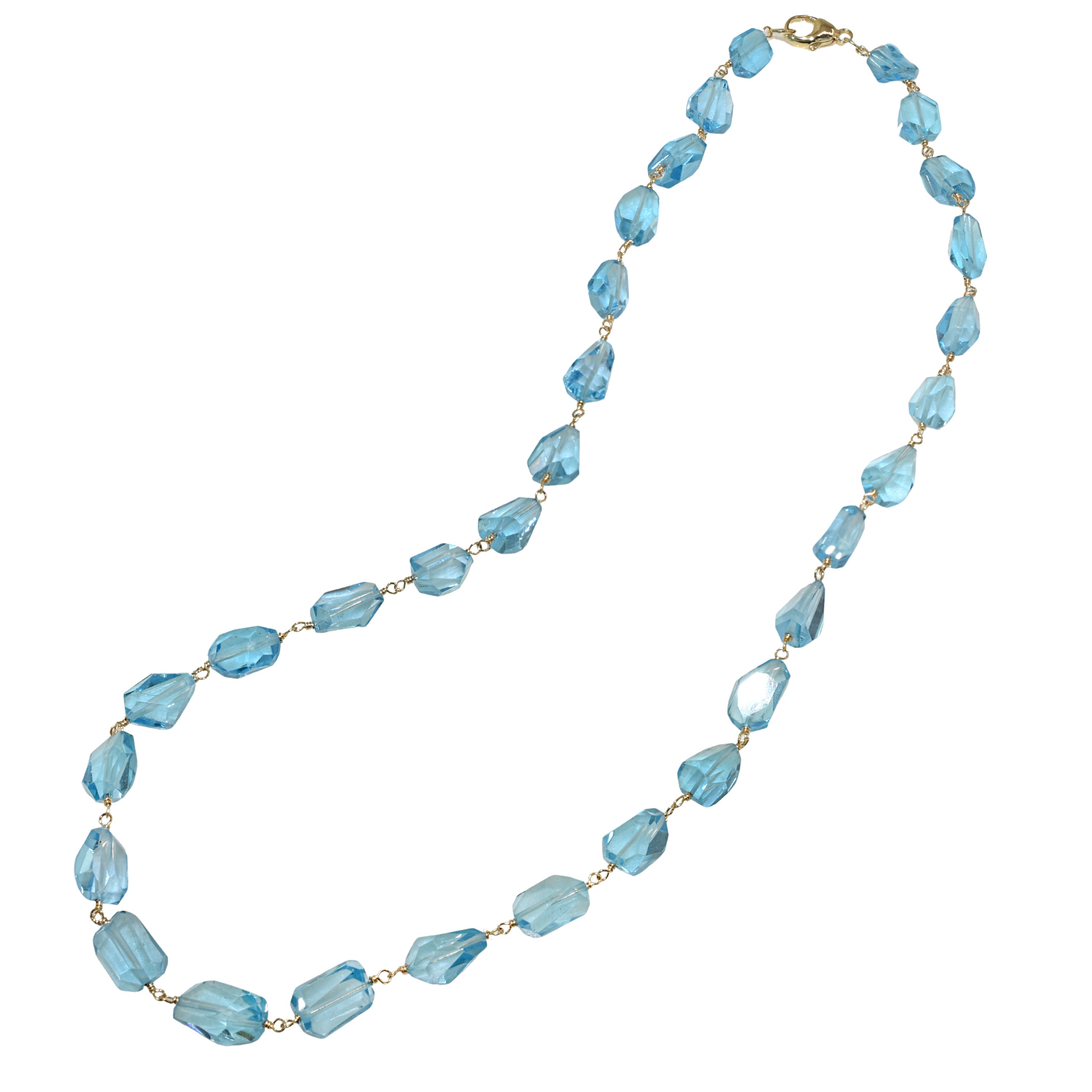 14k Swiss Blue Topaz Nugget Link Necklace