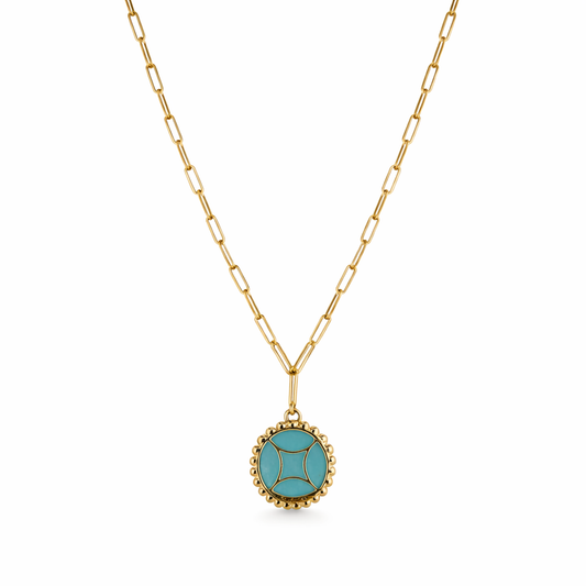 14k Turquoise Fancy Bezel Pendant Necklace