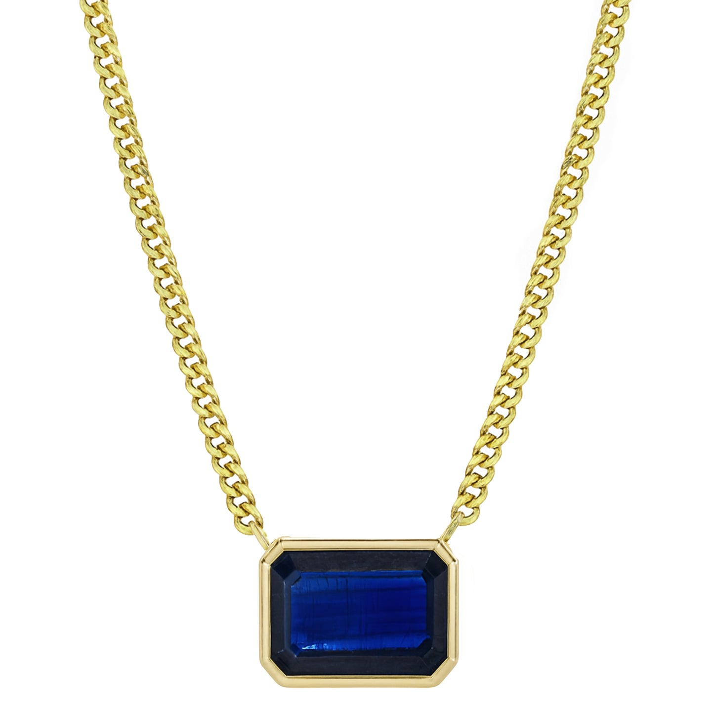 14k Sapphire Rectangle Bezel Necklace