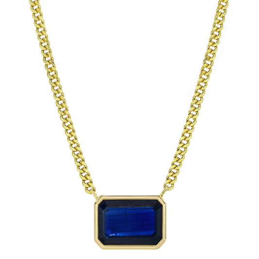 14k Sapphire Rectangle Bezel Necklace
