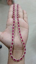 14k Ruby Diamond Emerald Cut Necklace