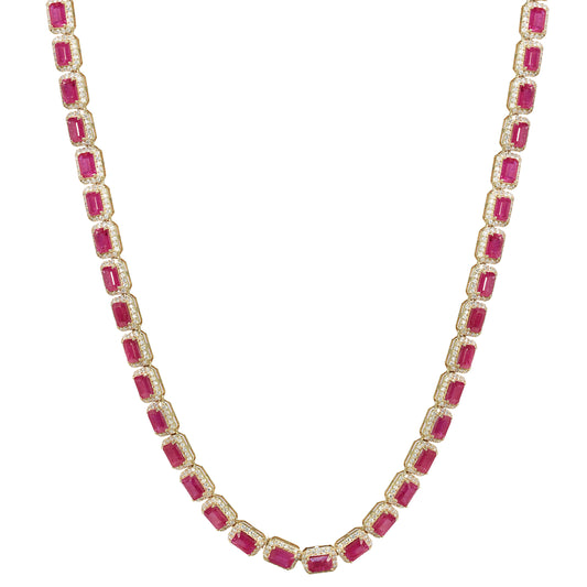 14k Ruby Diamond Emerald Cut Necklace