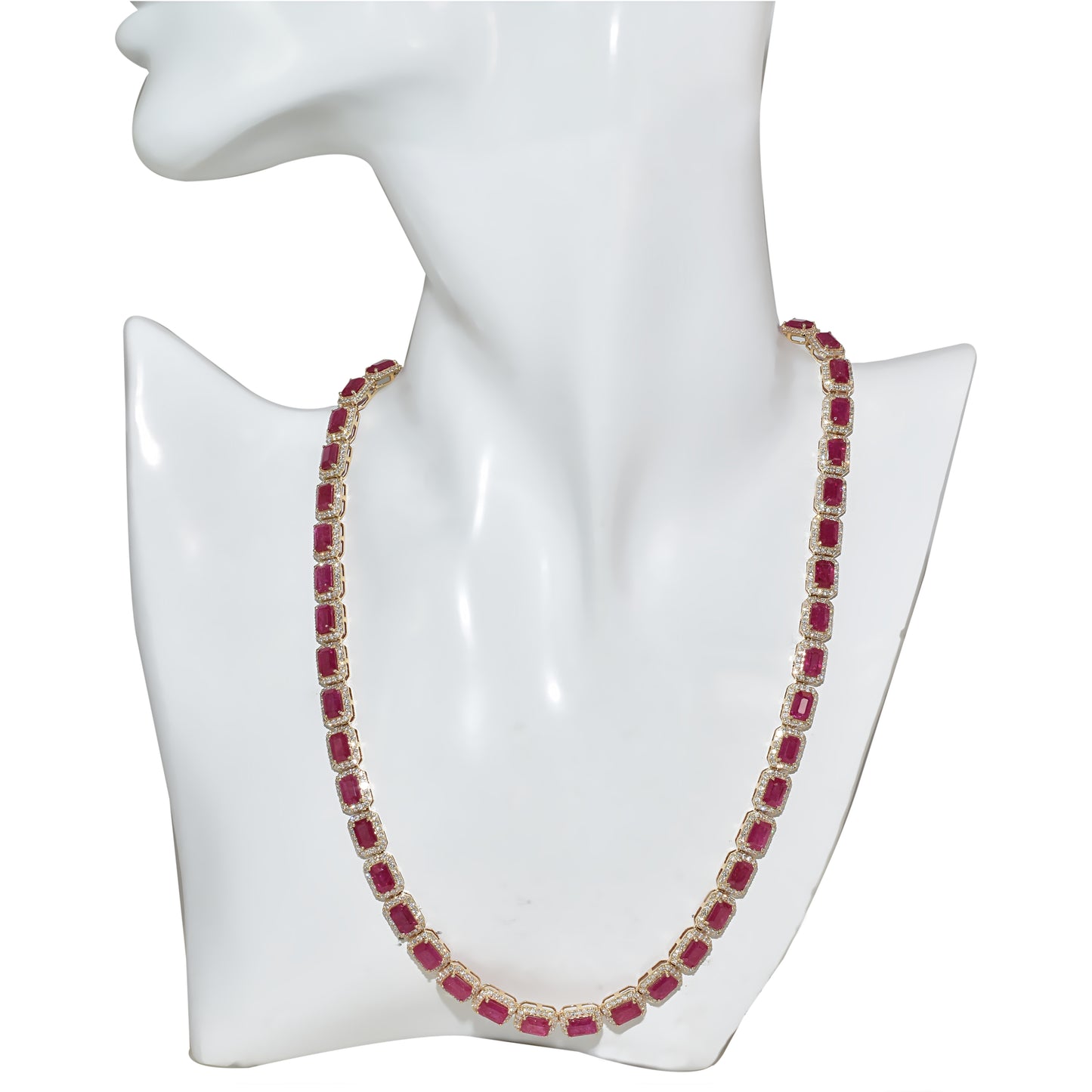 14k Ruby Diamond Emerald Cut Necklace