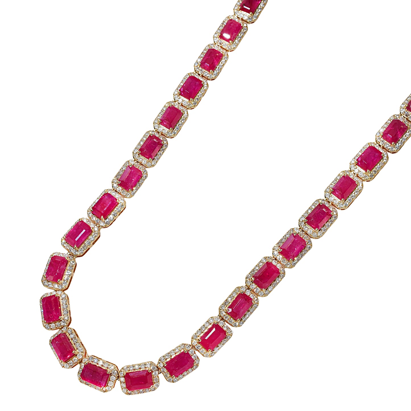 14k Ruby Diamond Emerald Cut Necklace