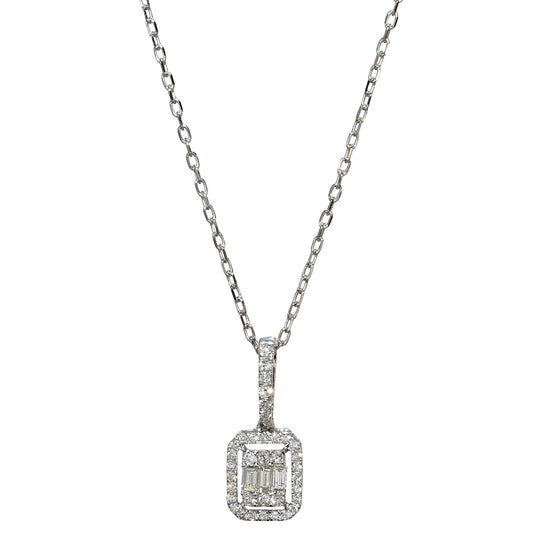 14k White Gold Diamond Square Necklace