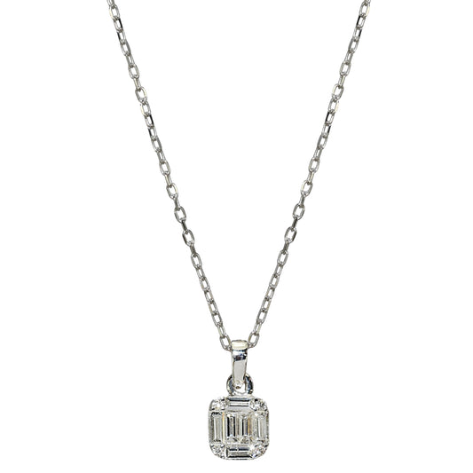 14k White Gold Diamond Square Necklace
