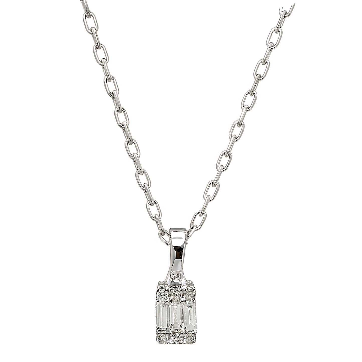 14k White Gold Diamond Rectangle Cut Necklace