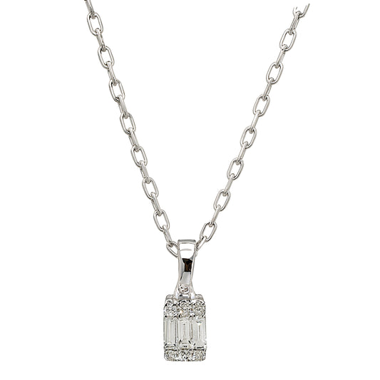 14k White Gold Diamond Rectangle Cut Necklace