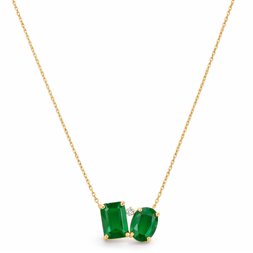 14k Emerald Diamond Square & Oval Motif Necklace