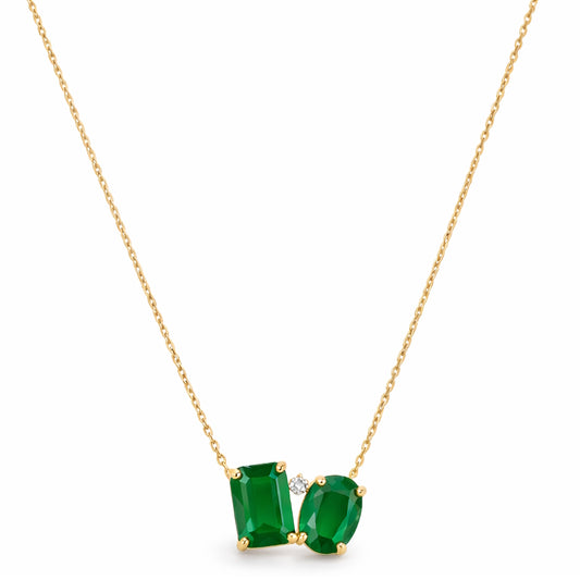 14k Emerald Diamond Square & Oval Motif Necklace