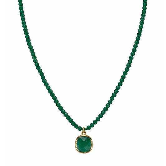 14K Green Onix Small Faceted Bead with Cushion Pendant Necklace