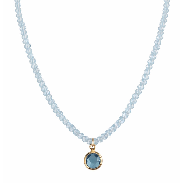 14k Gemstones Small Beads with Mix Pendant Necklace