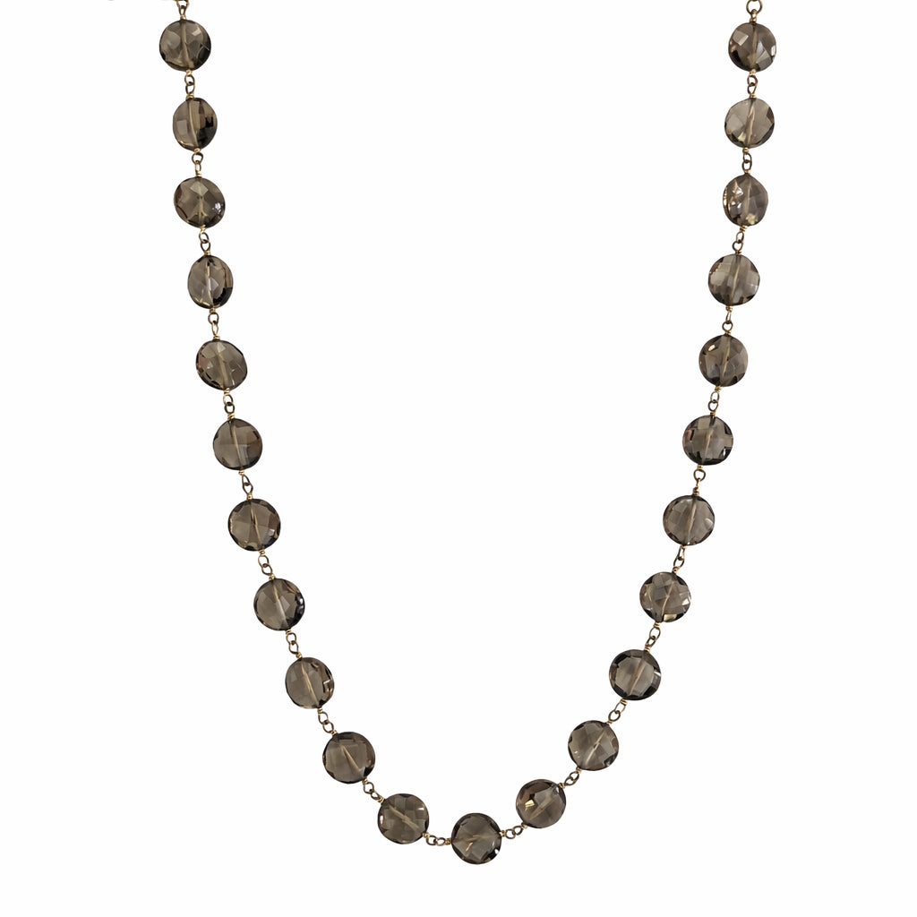 14k Smoky Quartz Coin Link Necklace