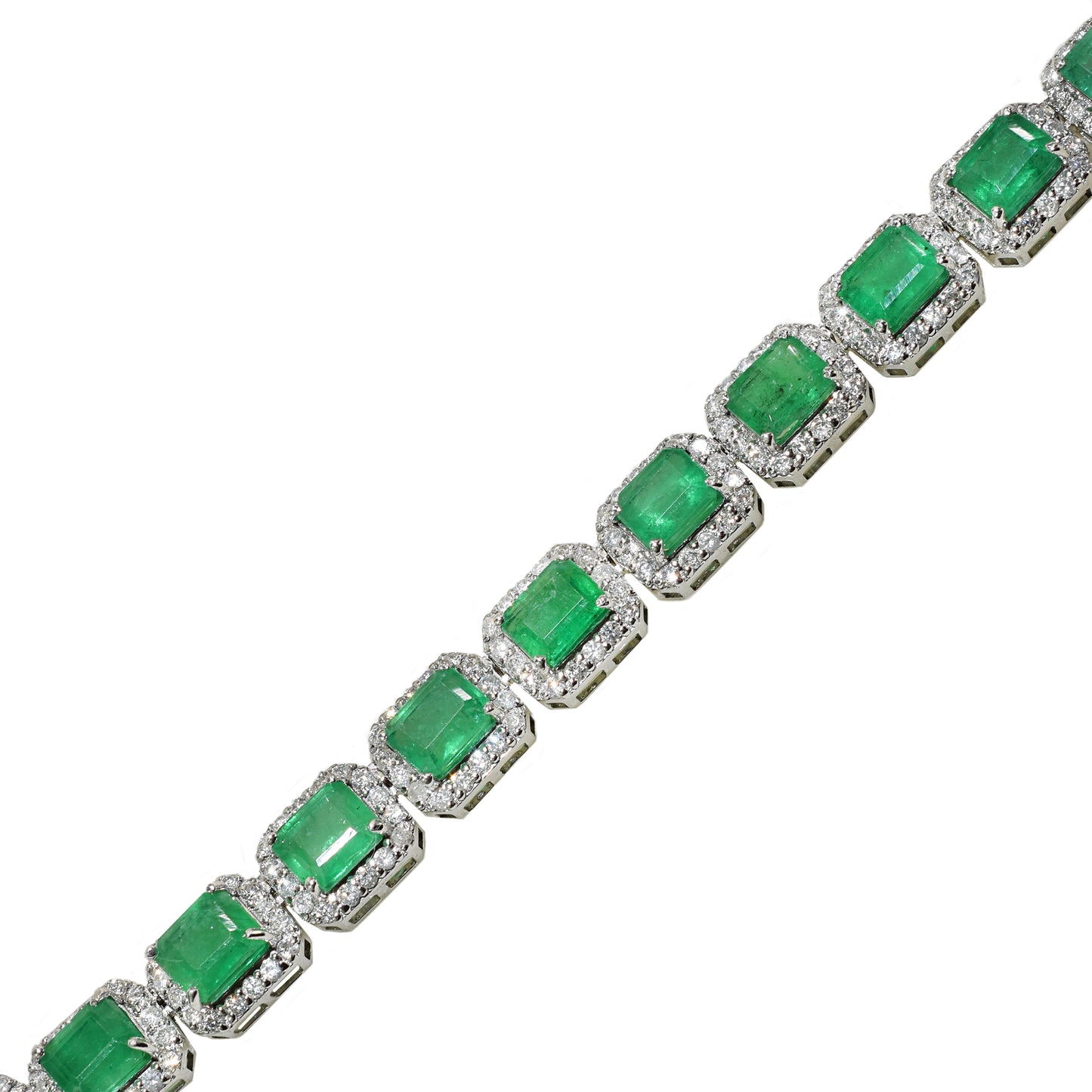 14k White Gold Emerald Diamond Fancy Necklace