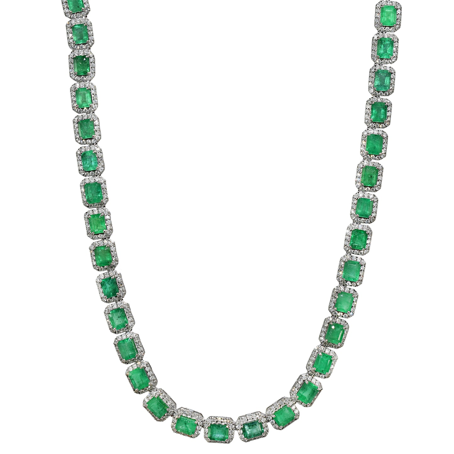 14k White Gold Emerald Diamond Fancy Necklace