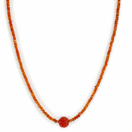 14k Carnelian Carved Bead Center Necklace