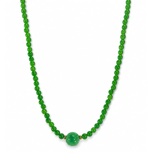 14k Green Jade Carved Bead Center Necklace
