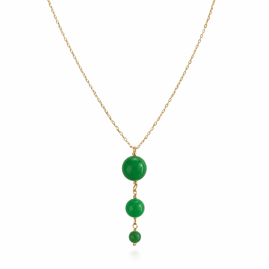 14k Green Jade Graduated Ball Pendant Necklace