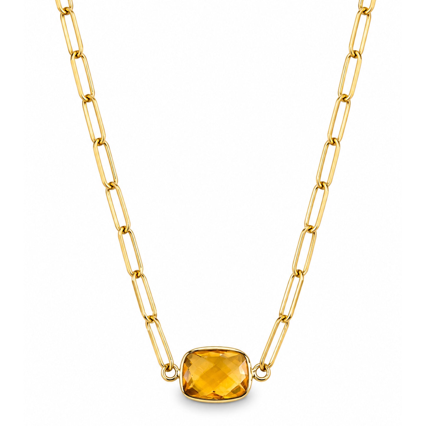 14k Citrine Cushion Center Paperclip Necklace
