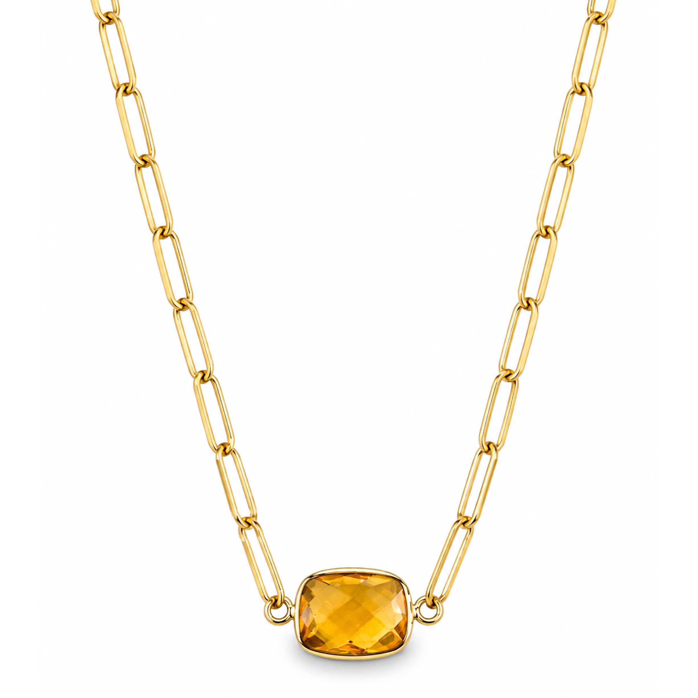 14k Citrine Cushion Center Paperclip Necklace