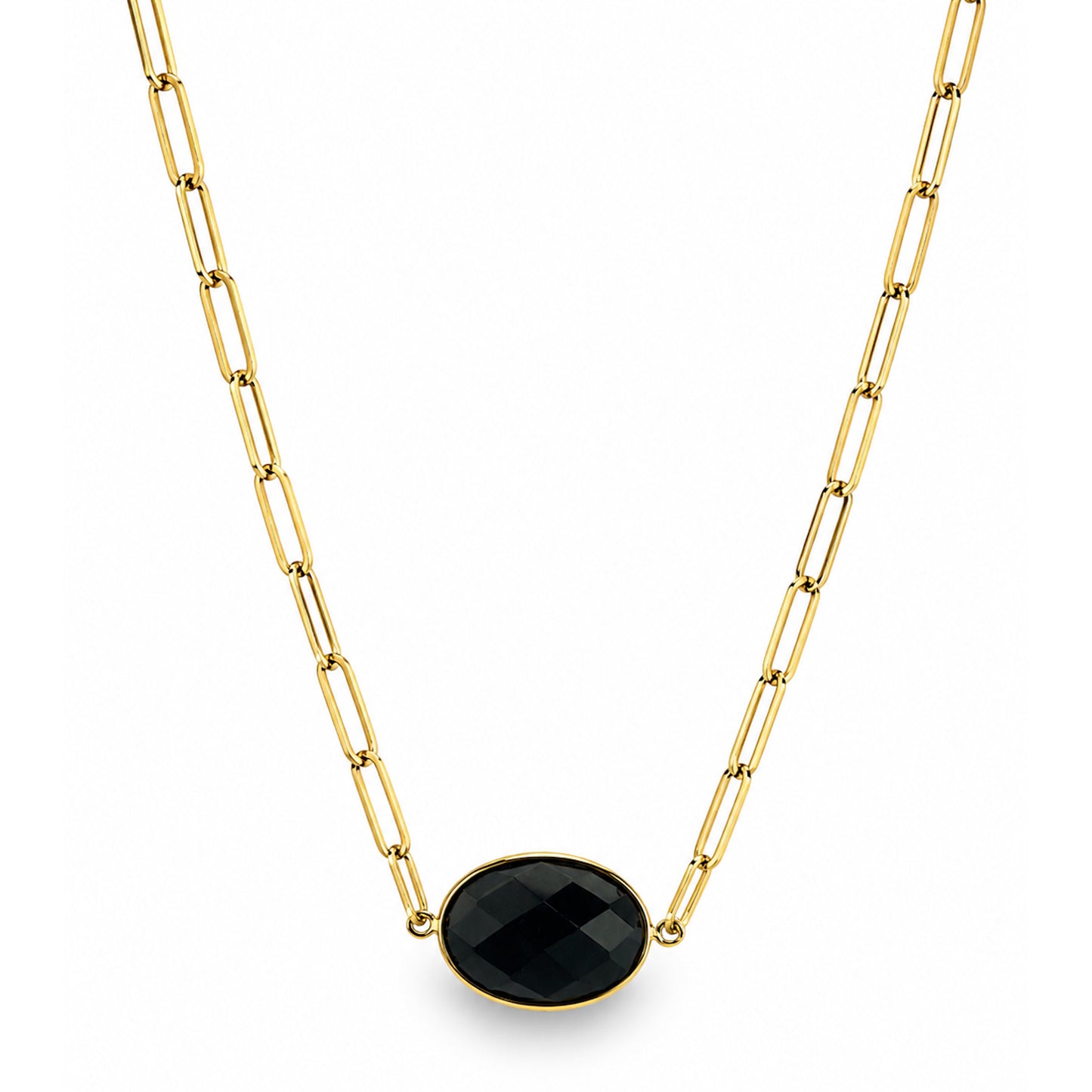 14k Black Onyx Oval Center Paperclip Necklace