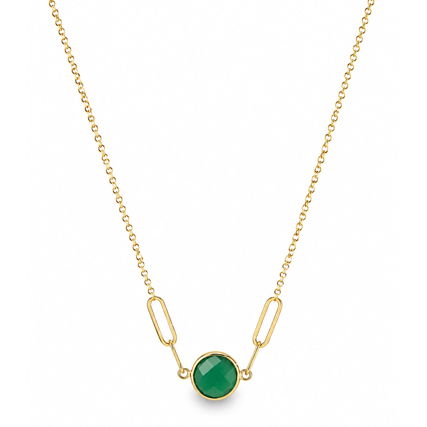 14k Green Onyx Round Paperclip Necklace