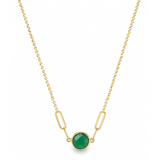 14k Green Onyx Round Paperclip Necklace