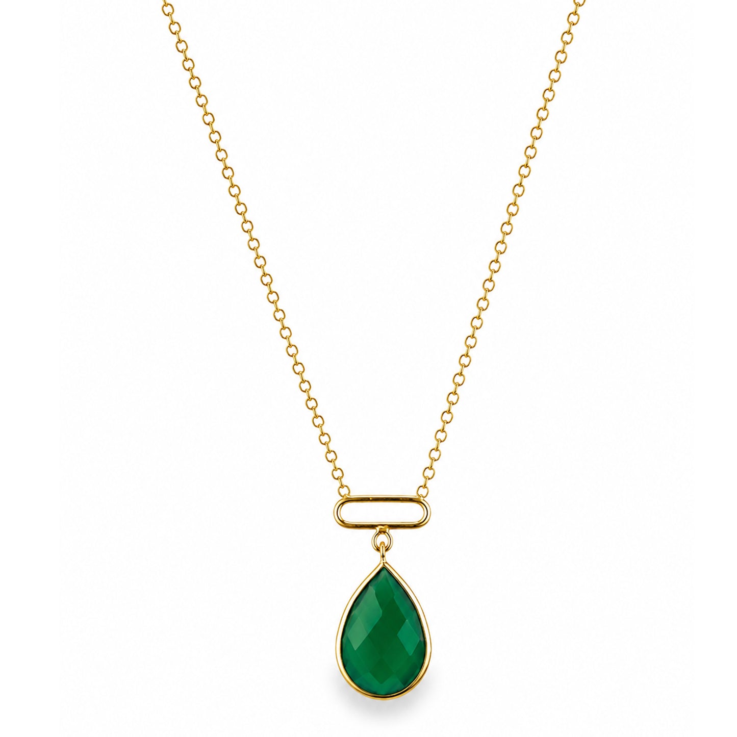 14k Green Onyx Pear Paperclip Necklace