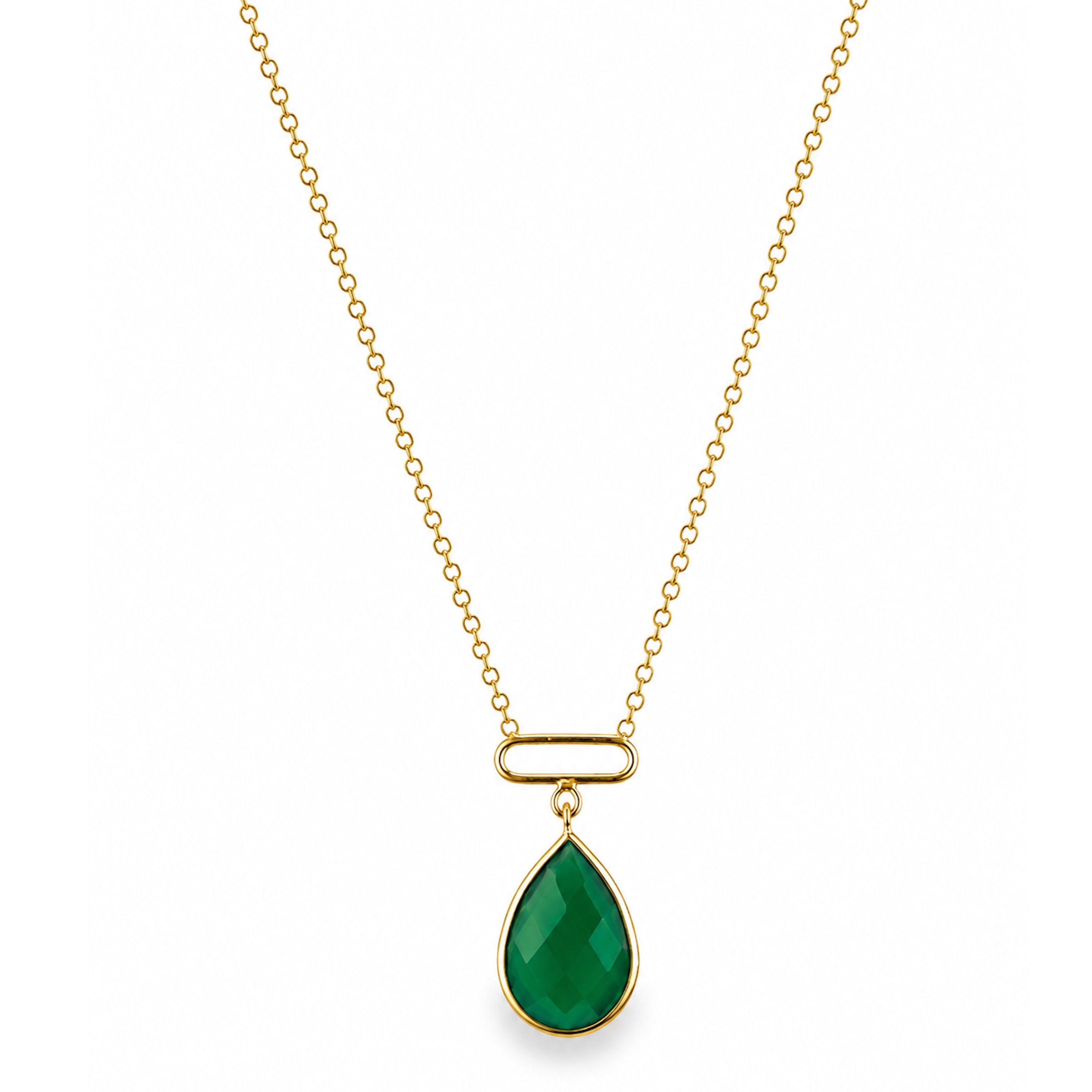14k Green Onyx Pear Paperclip Necklace