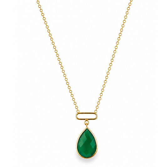14k Green Onyx Pear Paperclip Necklace